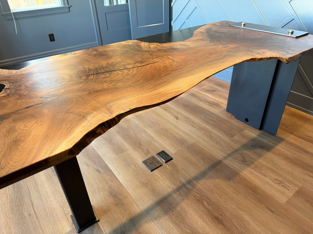 Oregon Walnut & Black Epoxy Live Edge Desk