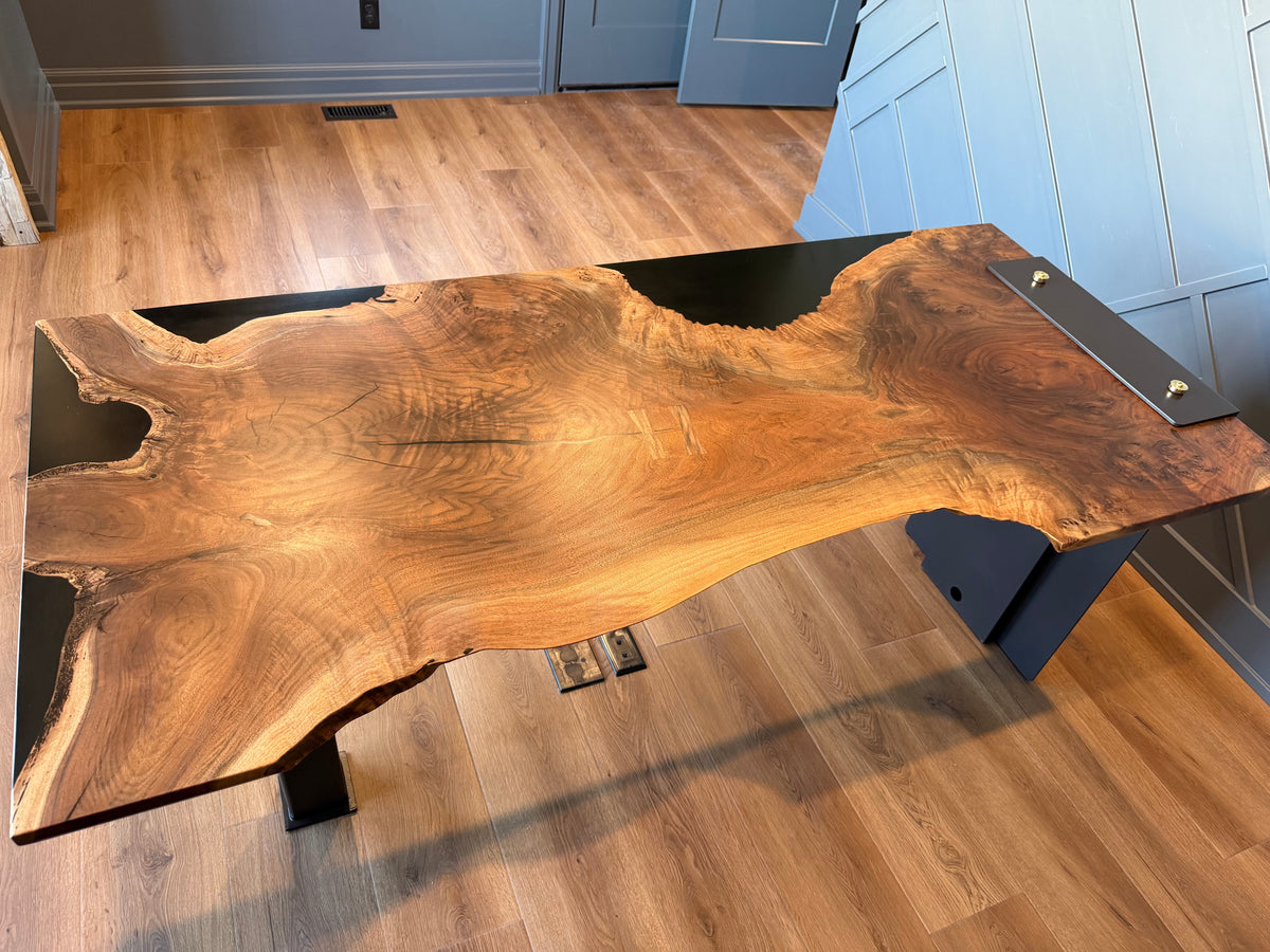 Oregon Walnut & Black Epoxy Live Edge Desk
