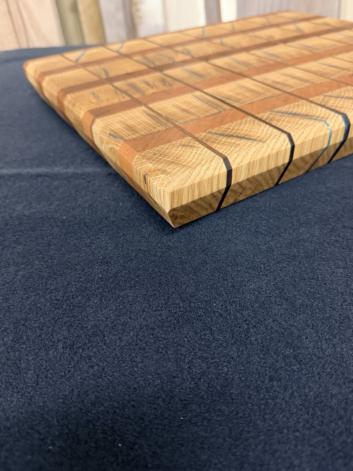 White Oak, Cherry & Walnut Blue Resin Board