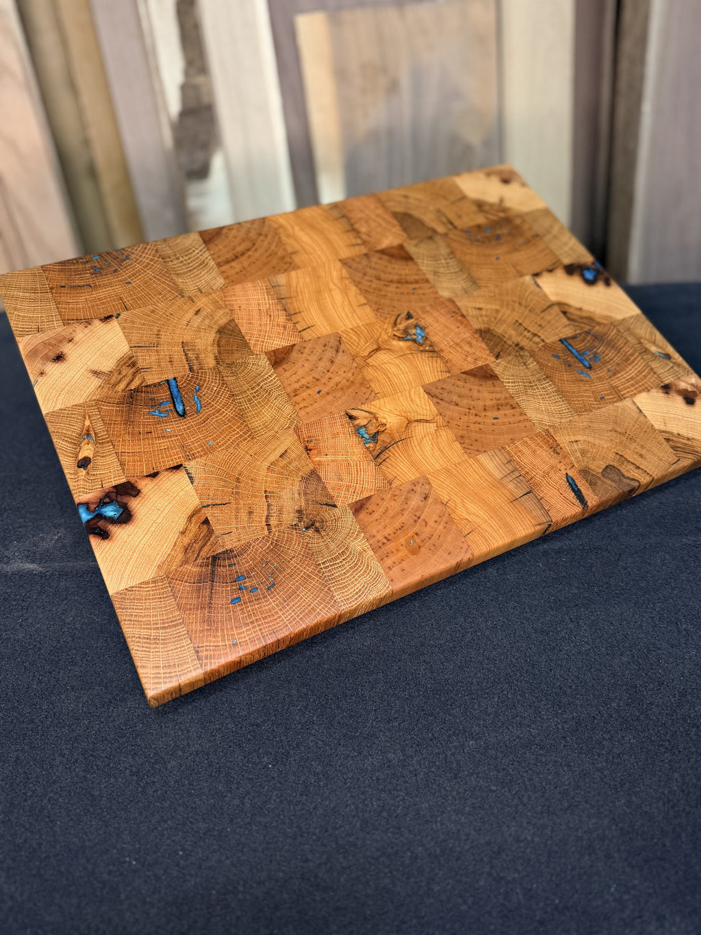 White Oak, Red Oak & Hickory Turquoise Resin Board