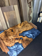 Myrtle Wood Blue Resin Board with Walnut Handle Serving Tray